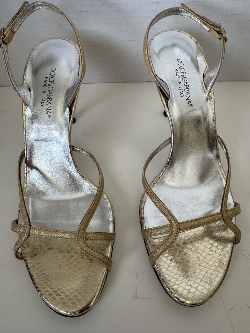 Dolce & Gabbana Metallic Gold Strappy Open-Toe Heels